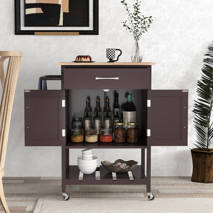 Rolling Kitchen Island Cart with Drawer and Towel Rack-Black