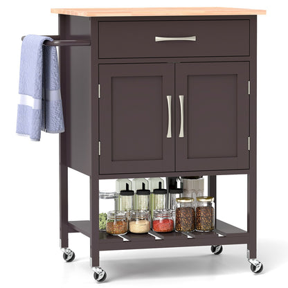 Rolling Kitchen Island Cart with Drawer and Towel Rack-Black