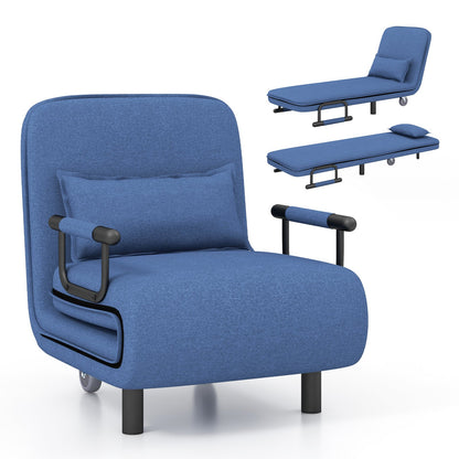 3-in-1 Convertible Sofa Bed with 5-Position Adjustable Backrest and Lumbar Pillow-Blue