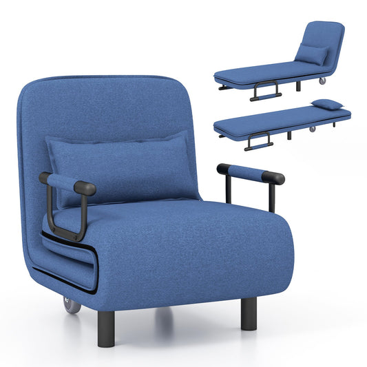 3-in-1 Convertible Sofa Bed with 5-Position Adjustable Backrest and Lumbar Pillow-Blue