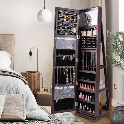 360° Rotatable 2-in-1 Lockable Jewelry Cabinet with Full-Length Mirror-Black