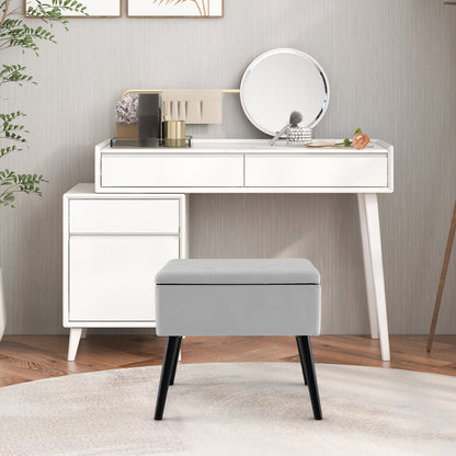 Velvet Storage Ottoman with Solid Wood Legs for Living Room Bedroom-Beige