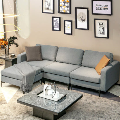 Modular L-shaped Sectional Sofa with Reversible Chaise and 2 USB Ports-Blue