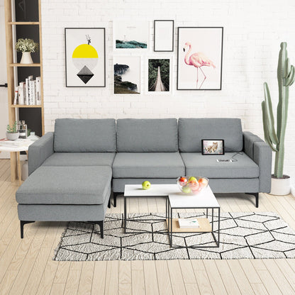 Modular L-shaped Sectional Sofa with Reversible Chaise and 2 USB Ports-Blue