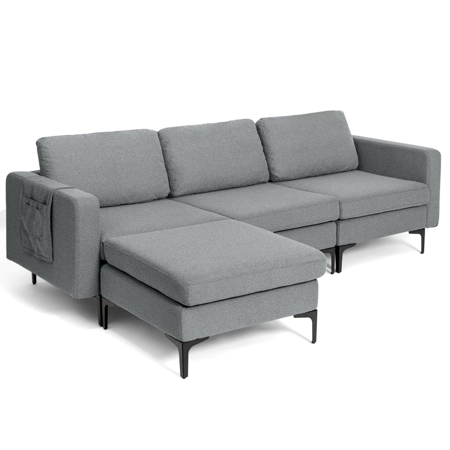 Modular L-shaped Sectional Sofa with Reversible Chaise and 2 USB Ports-Blue