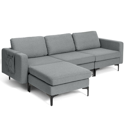 Modular L-shaped Sectional Sofa with Reversible Chaise and 2 USB Ports-Blue