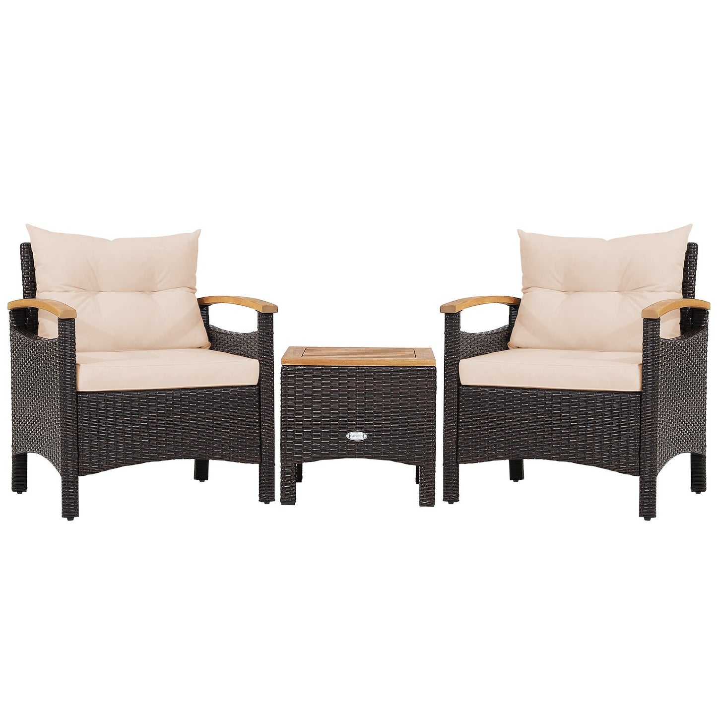 3 Pieces Patio Rattan Furniture Set with Removable Cushions-Beige