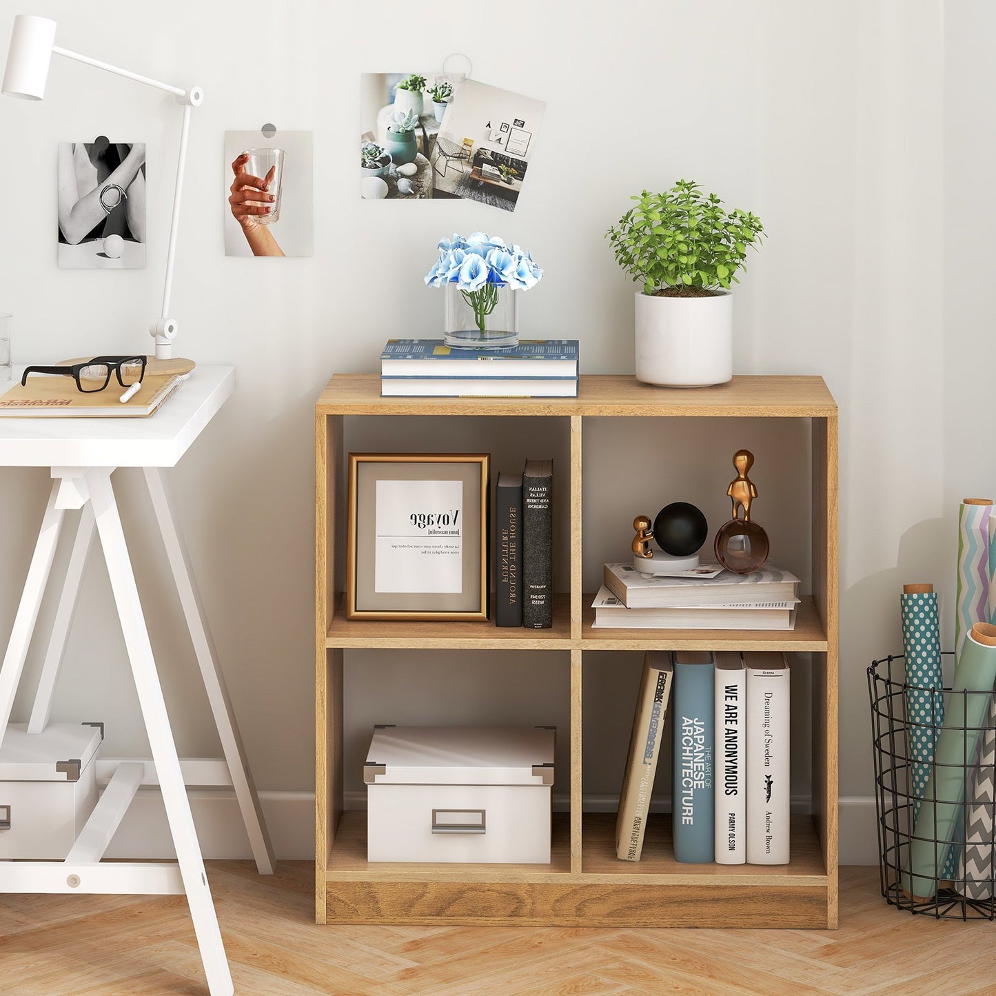 4-Cube Kids Bookcase with Open Shelves-Black