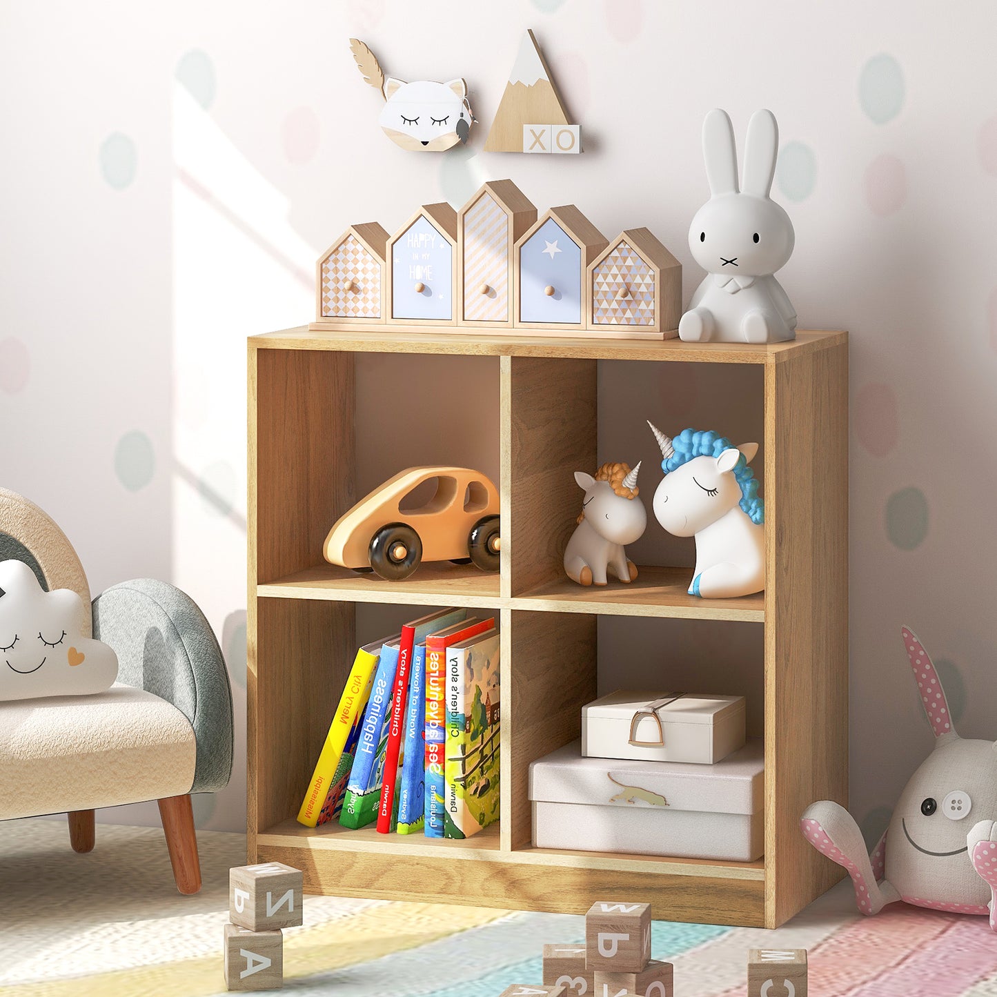 4-Cube Kids Bookcase with Open Shelves-Black