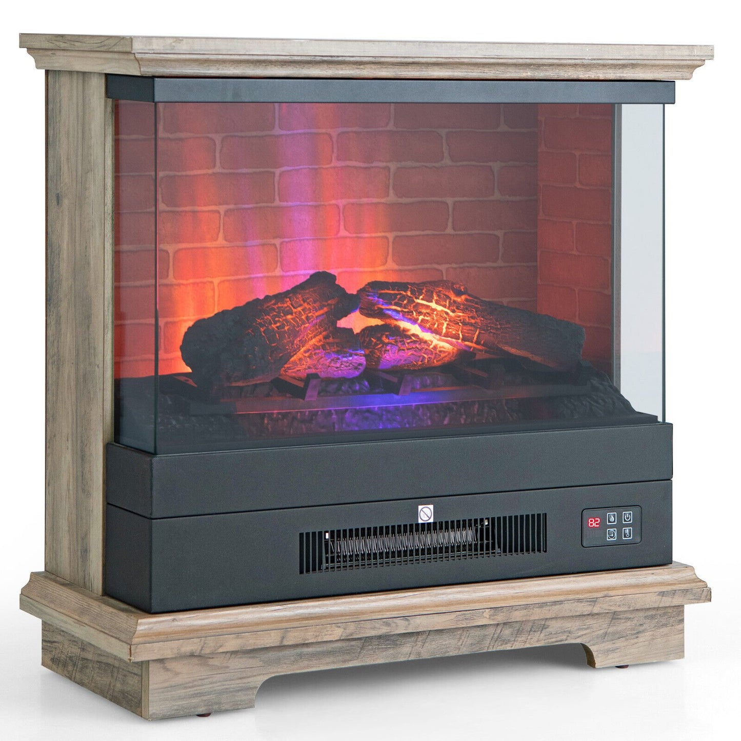 27 Inch Freestanding Electric Fireplace with 3-Level Vivid Flame Thermostat-Black