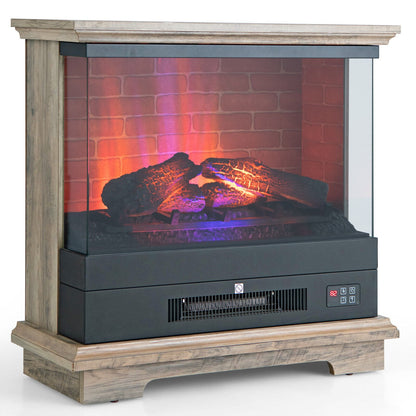 27 Inch Freestanding Electric Fireplace with 3-Level Vivid Flame Thermostat-Black