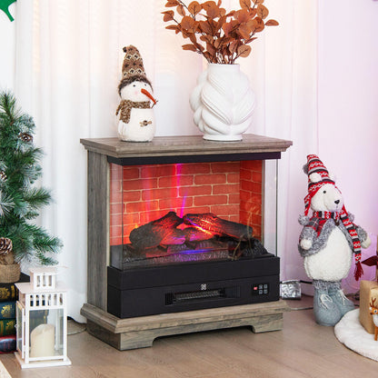 27 Inch Freestanding Electric Fireplace with 3-Level Vivid Flame Thermostat-Black