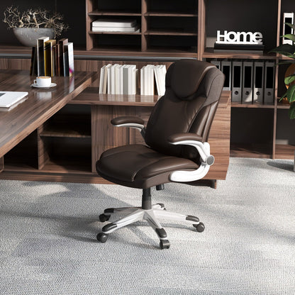Ergonomic Office PU Leather Executive Chair with Flip-up Armrests and Rocking Function-Black