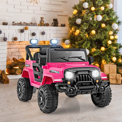 12V Kids Ride on Truck Car with Remote Control Threaded Wheels and 3 Speeds-Black