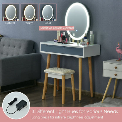 Touch Screen Vanity Makeup Table Stool Set-Black