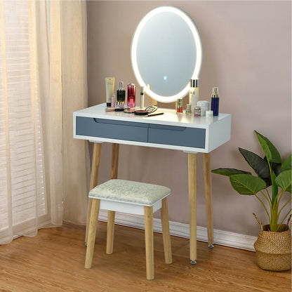 Touch Screen Vanity Makeup Table Stool Set-Black