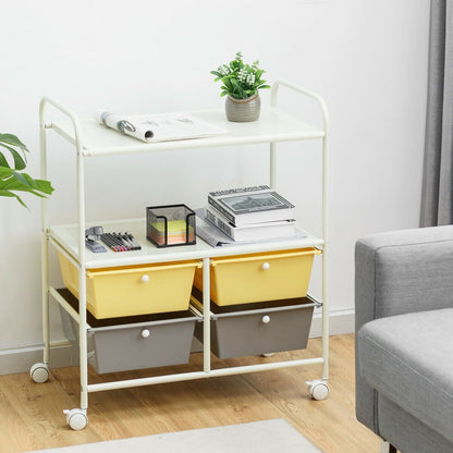 4 Drawers Shelves Rolling Storage Cart Rack-Black