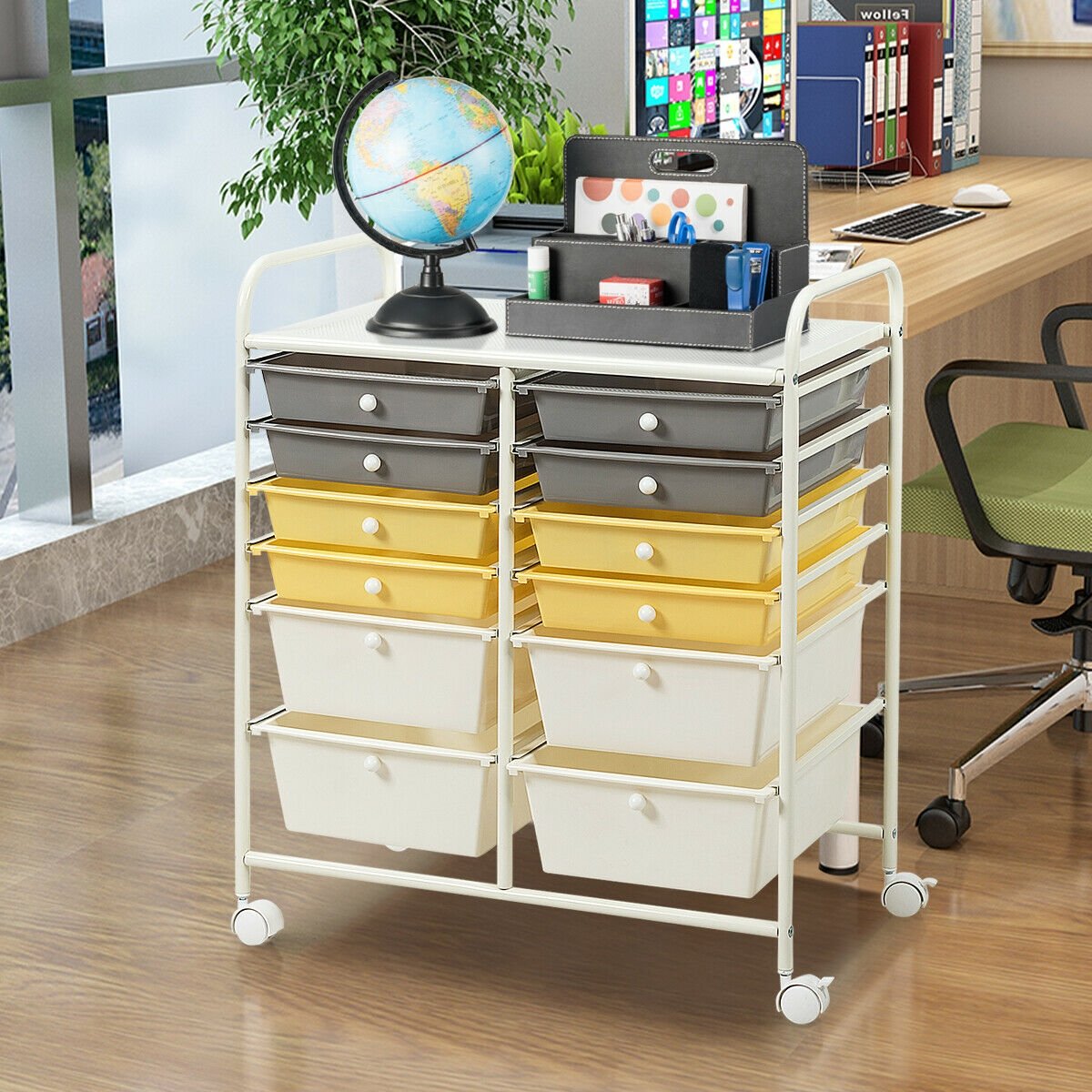 12-Drawer Rolling Storage Cart with Removable Drawers and Lockable Wheels-White