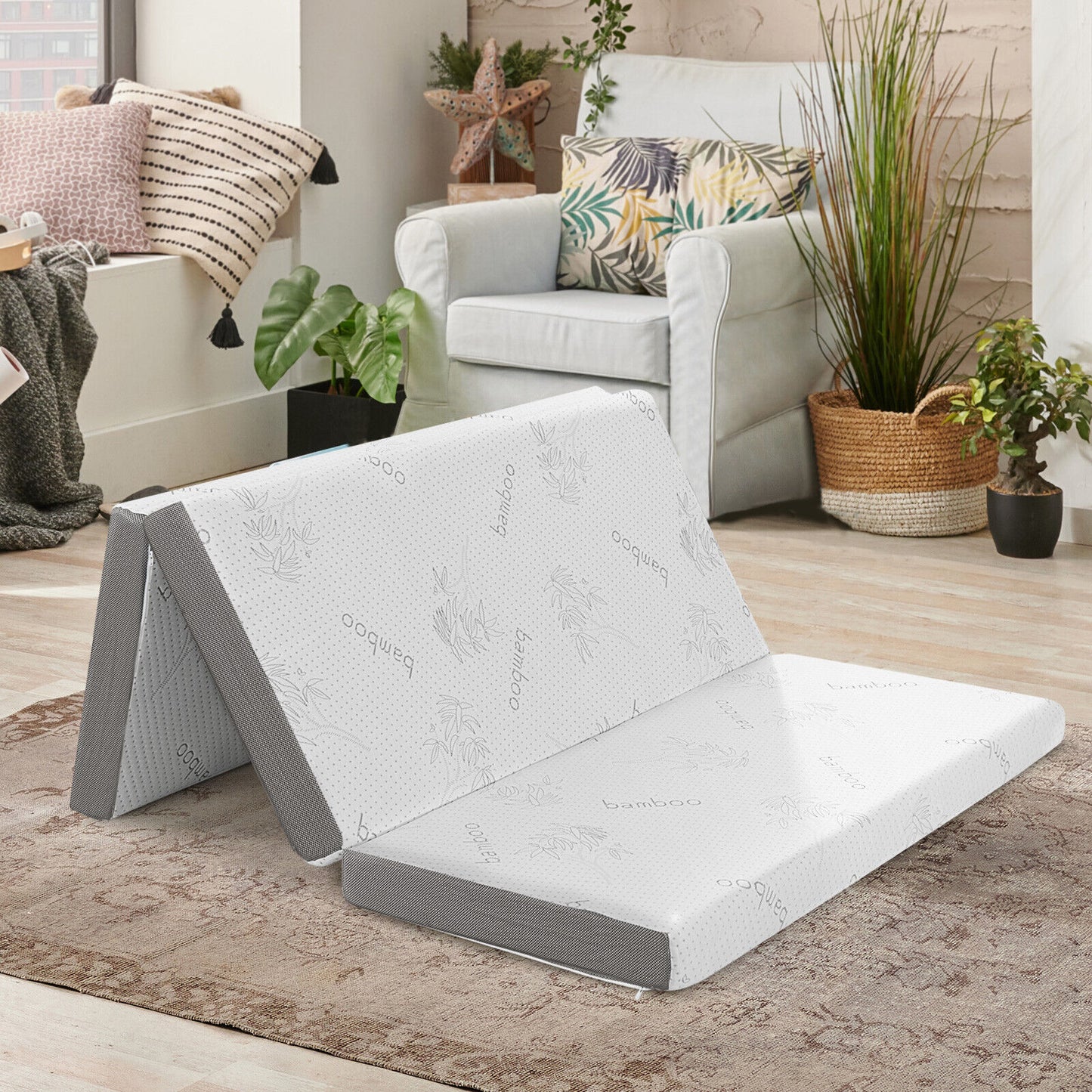 4 Inch Tri-fold Cool Gel Memory Foam Mattress-Queen Size