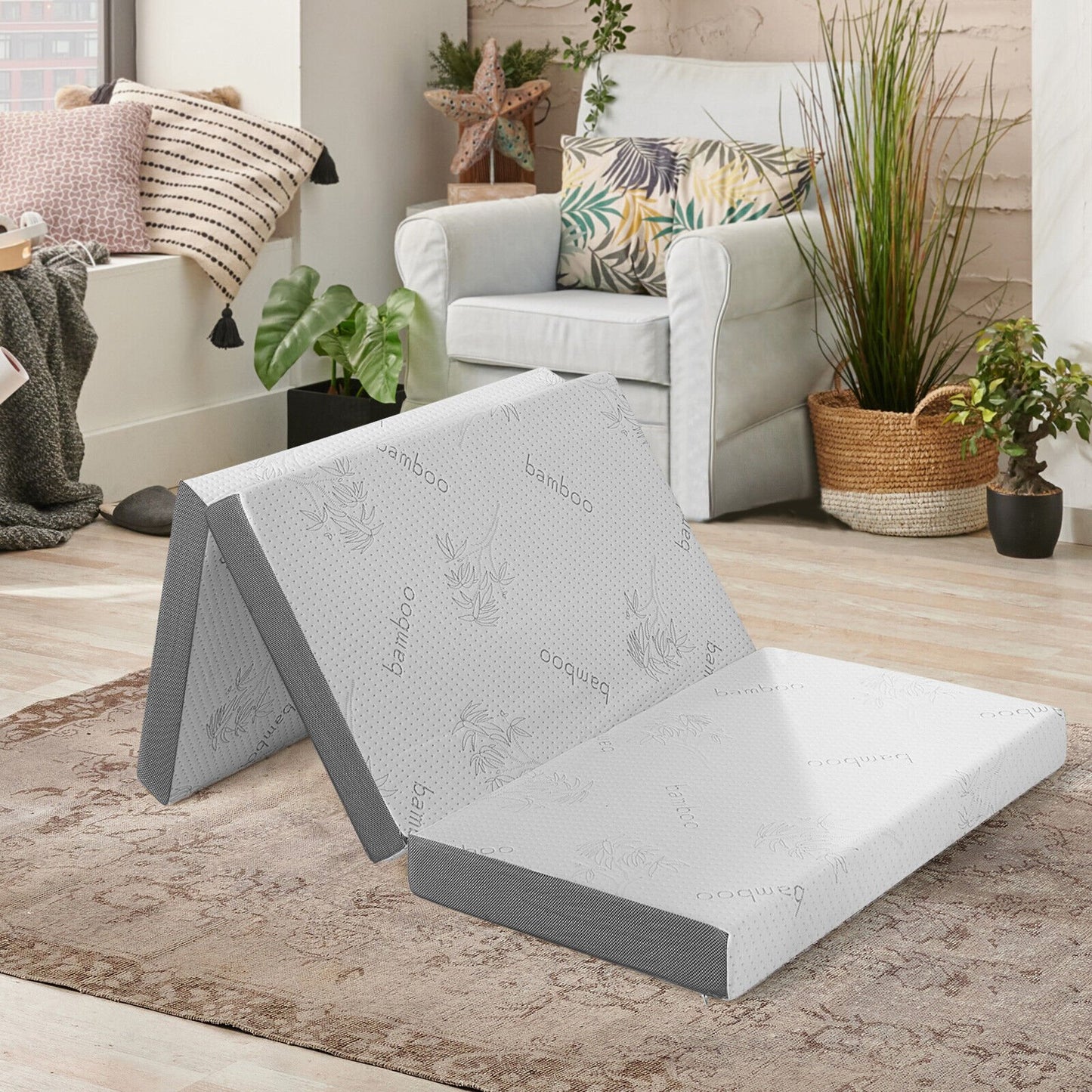 4 Inch Tri-fold Cool Gel Memory Foam Mattress-Queen Size
