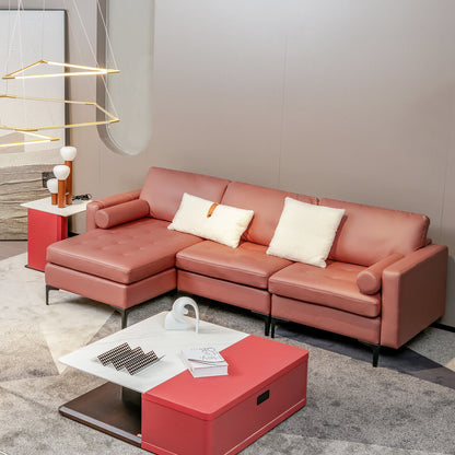 Modular 2-seat/3-Seat/4-Seat L-shaped Sectional Sofa Couch with Reversible Chaise and Socket USB Ports-3-Seat L-shaped