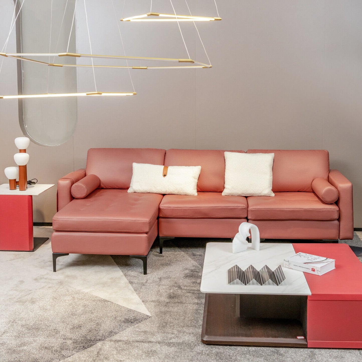 Modular 2-seat/3-Seat/4-Seat L-shaped Sectional Sofa Couch with Reversible Chaise and Socket USB Ports-3-Seat L-shaped