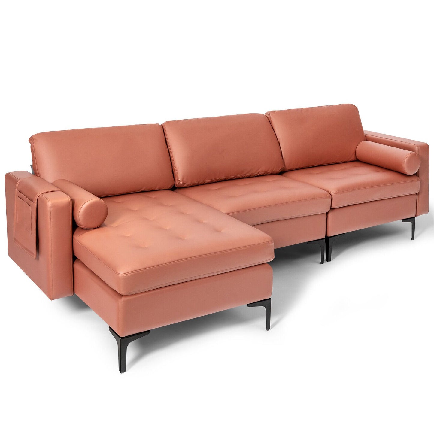 Modular 2-seat/3-Seat/4-Seat L-shaped Sectional Sofa Couch with Reversible Chaise and Socket USB Ports-3-Seat L-shaped