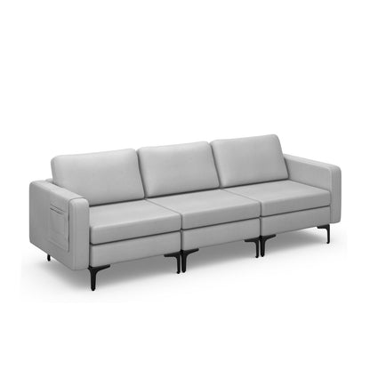 3-Seat Sectional Sofa Couch with Armrest Magazine Pocket and Metal Leg-Blue
