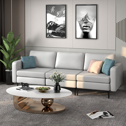 3-Seat Sectional Sofa Couch with Armrest Magazine Pocket and Metal Leg-Blue