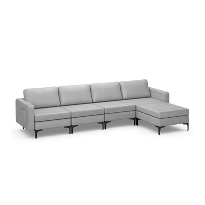 Modular L-shaped Sectional Sofa with Reversible Ottoman and 2 USB Ports-Blue