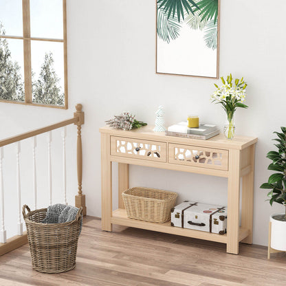 2-Tier Console Table with Drawers and Open Storage Shelf-Brown
