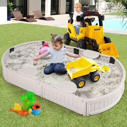 Sandbox with Built-in Corner Seat and Bottom Liner-Brown