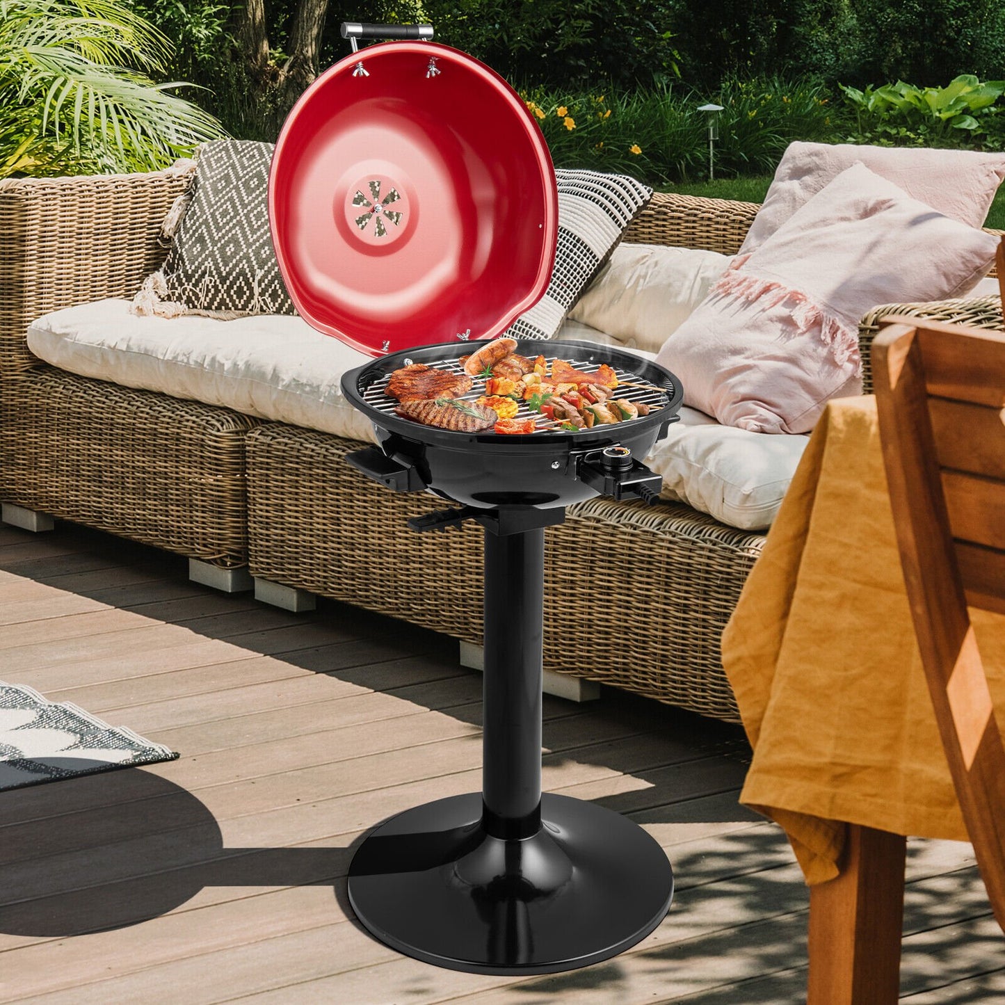 1600W Electric BBQ Grill with Removable Non-Stick Warming Rack-Black
