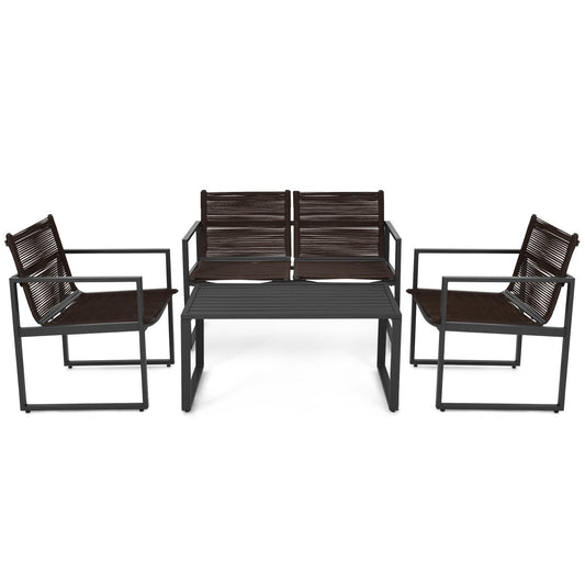 4 Pieces Patio Furniture Conversation Set with Sofa Loveseat