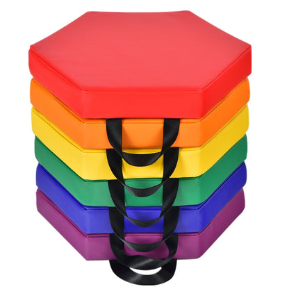 6 Pieces Multifunctional Hexagon Toddler Floor Cushions Classroom Seating with Handles-Blue