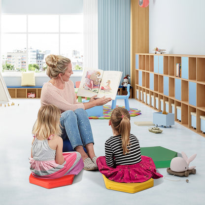 6 Pieces Multifunctional Hexagon Toddler Floor Cushions Classroom Seating with Handles-Blue