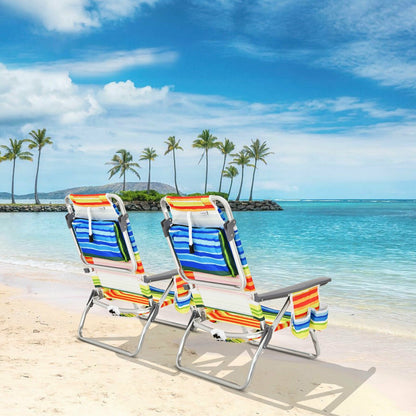 4-Pack 5-Position Outdoor Folding Backpack Beach Reclining Chair with Pillow-Blue