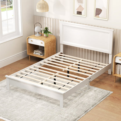 Full Size Platform Slat Bed Frame with High Headboard-Black