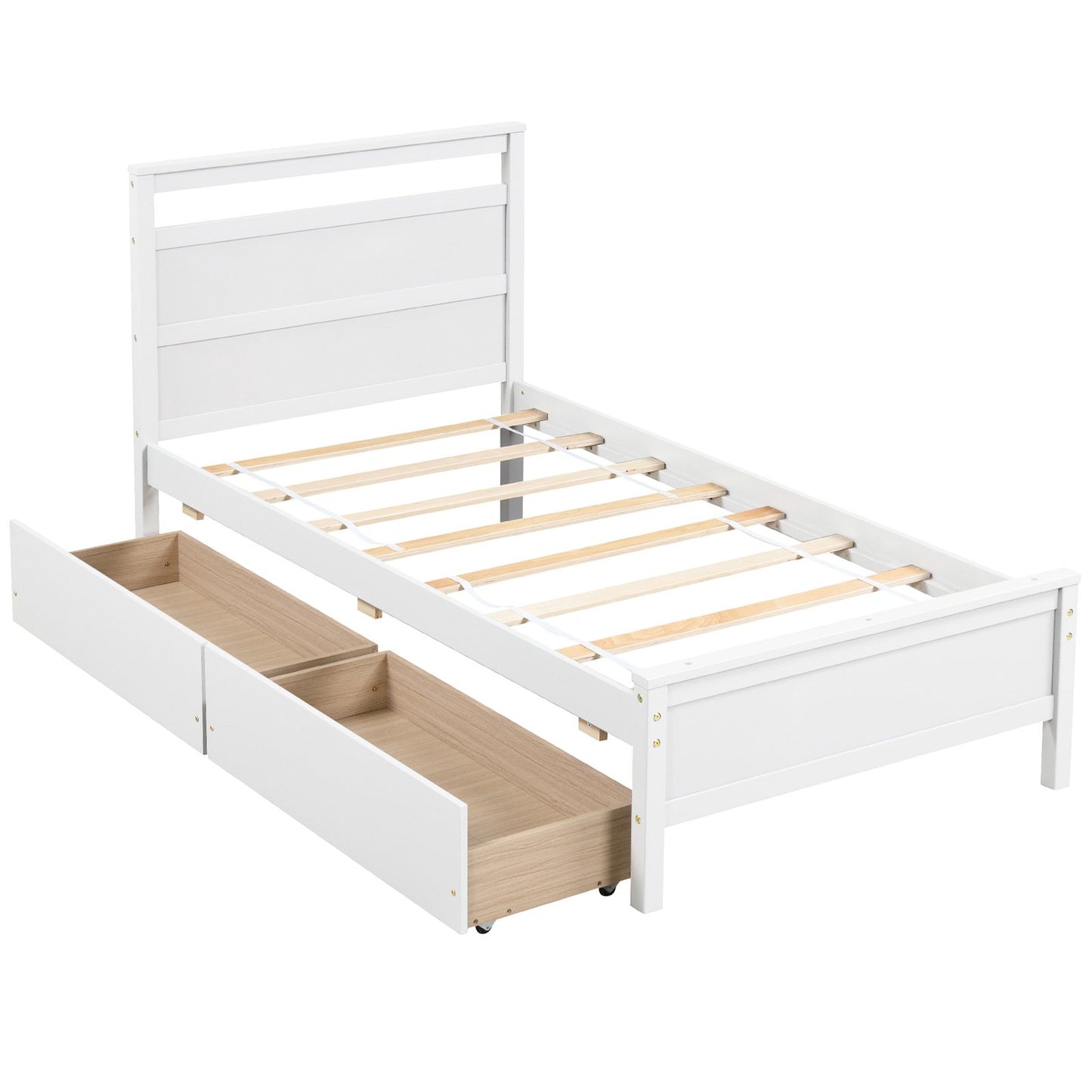 Twin Size Wooden Bed Frame with 2 Drawers for Teens and Adults-Gray