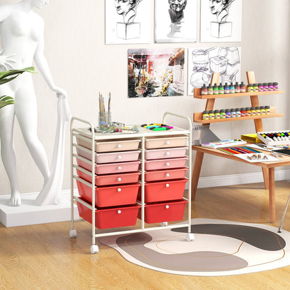 12-Drawer Rolling Storage Cart with Removable Drawers and Lockable Wheels-White