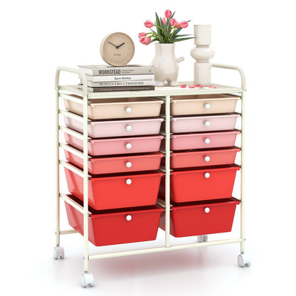12-Drawer Rolling Storage Cart with Removable Drawers and Lockable Wheels-White