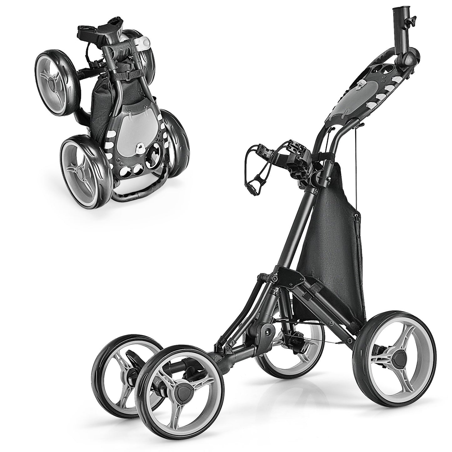 Lightweight Foldable Collapsible 4 Wheels Golf Push Cart-Blue