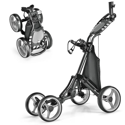 Lightweight Foldable Collapsible 4 Wheels Golf Push Cart-Blue