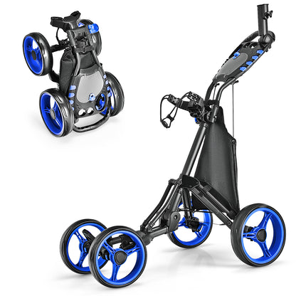 Lightweight Foldable Collapsible 4 Wheels Golf Push Cart-Blue