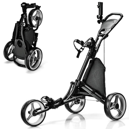 Folding 3 Wheels Golf Push Cart with Bag Scoreboard Adjustable Handle-Blue