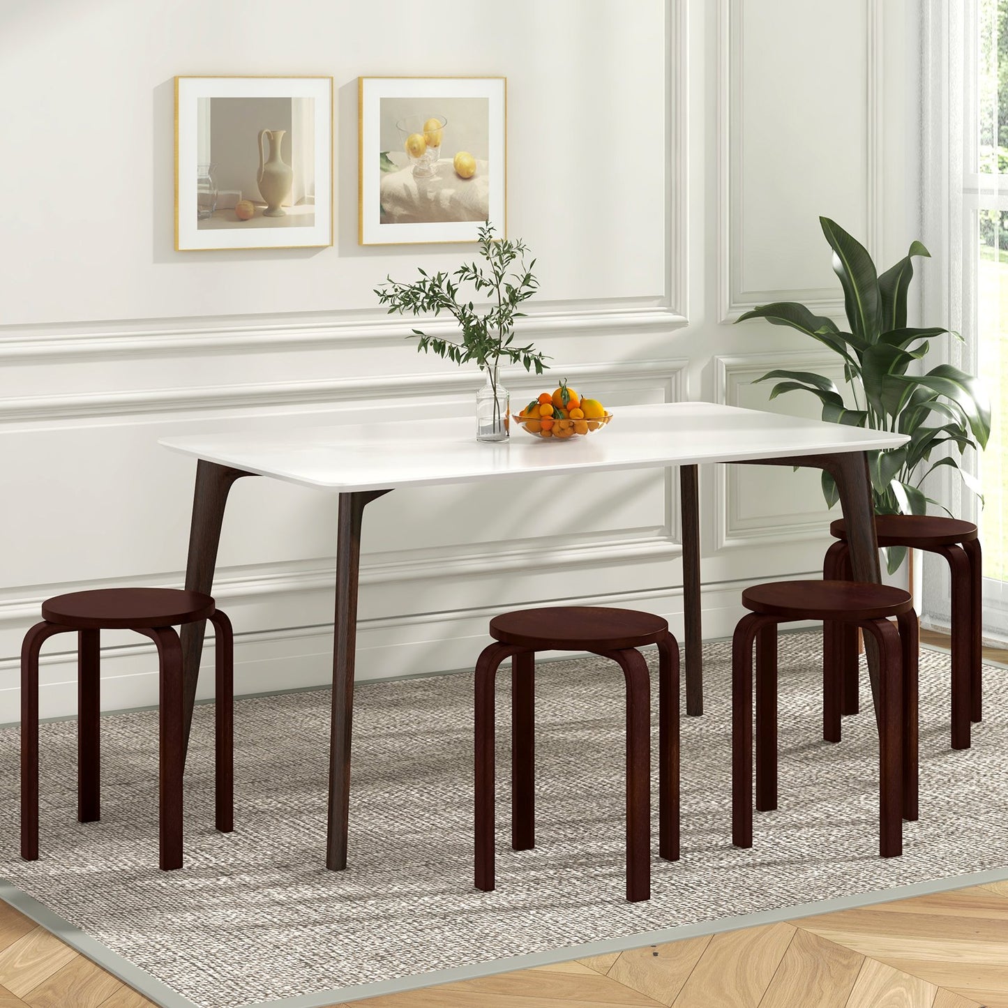 Set of 4 18 Inch Stackable Bentwood Dining Chairs with Round Top-Dark Brown