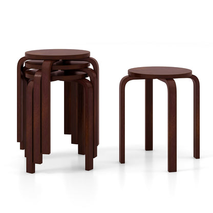 Set of 4 18 Inch Stackable Bentwood Dining Chairs with Round Top-Dark Brown