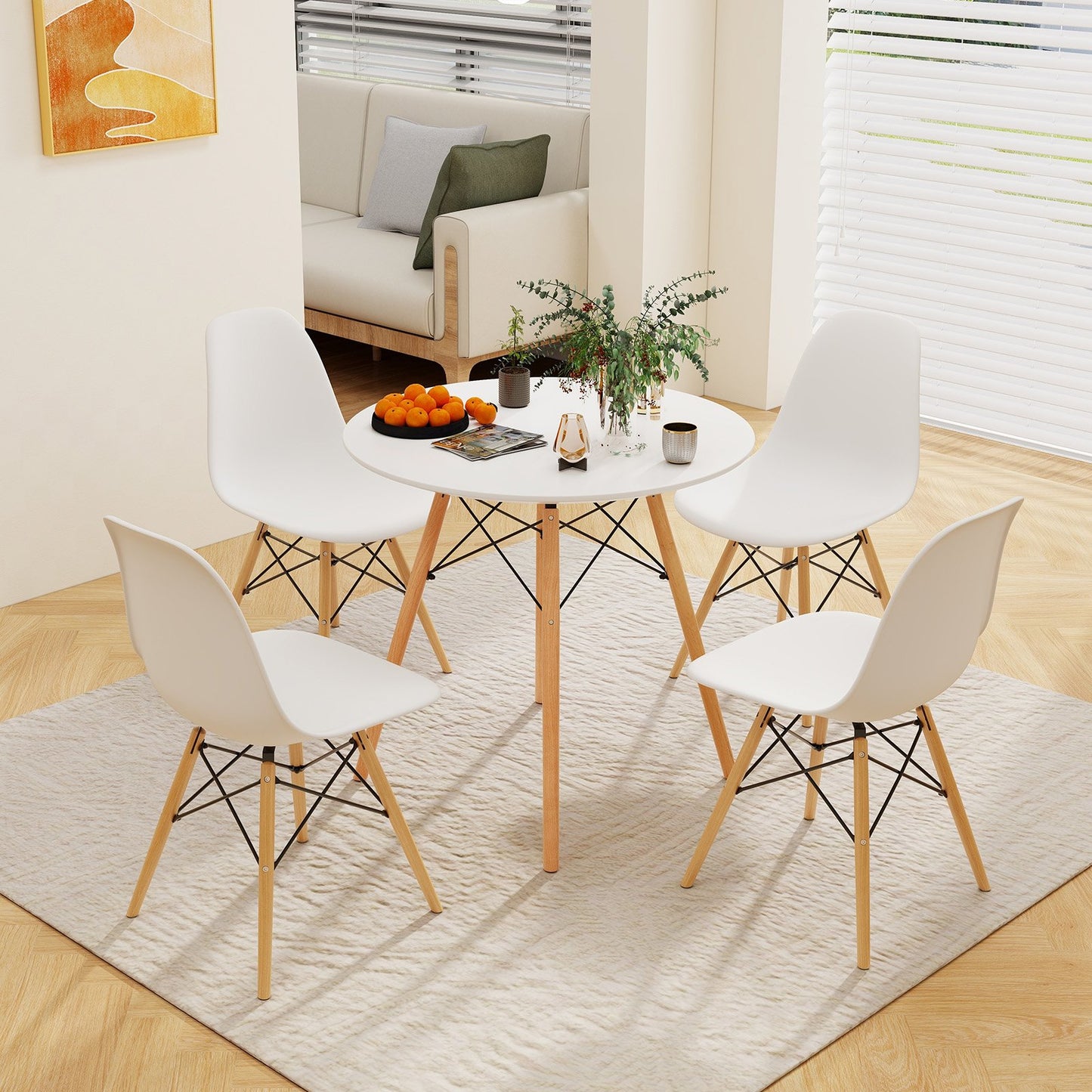 5 Pieces Dining Table Set With Solid Wood Leg-Beige