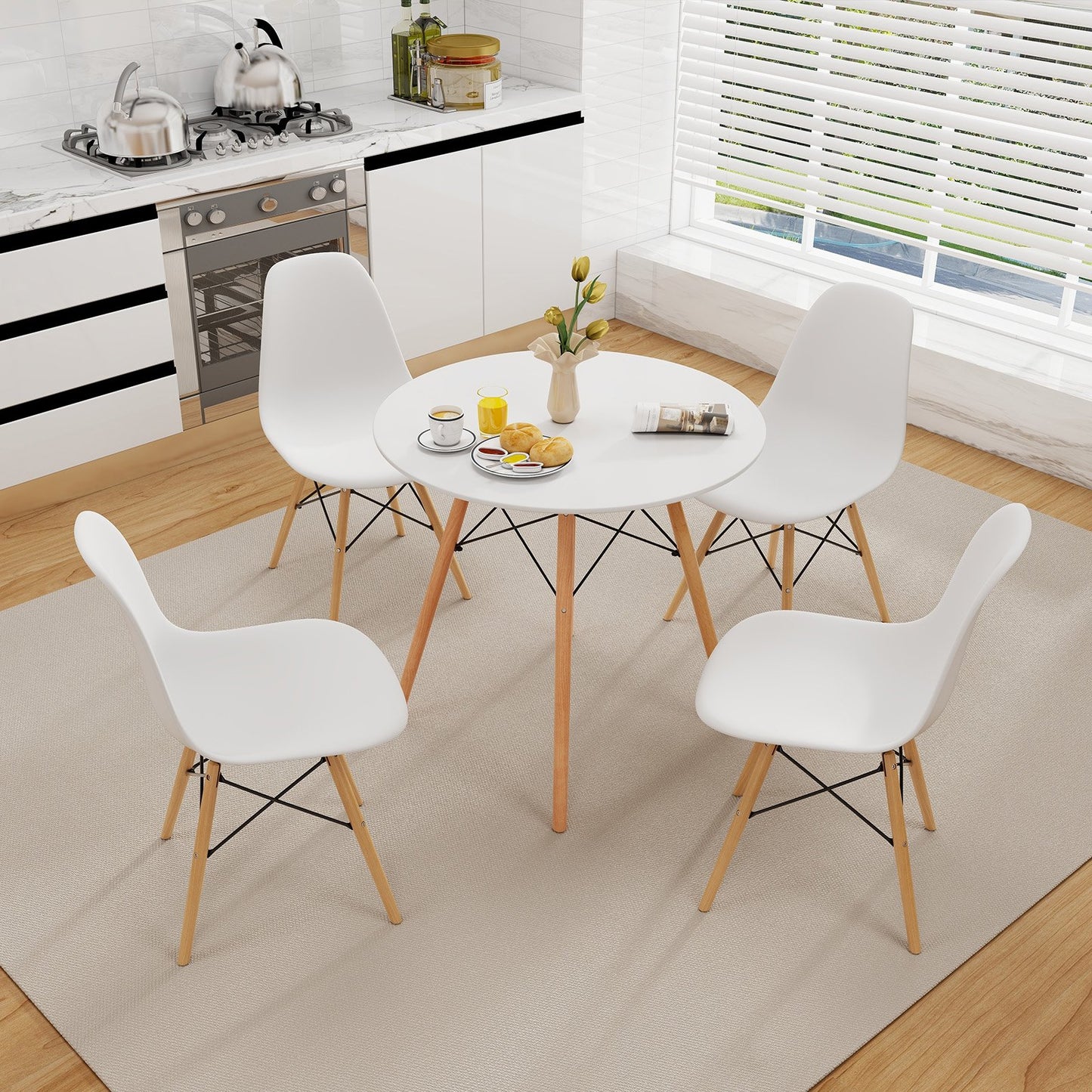 5 Pieces Dining Table Set With Solid Wood Leg-Beige