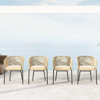 Patio Chairs Set of 4 with Seat Cushion and Curved Backrest for Patio-Black
